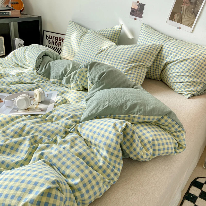 Housse de Couette - Motif à Carreaux Coloré Rétro Vintage