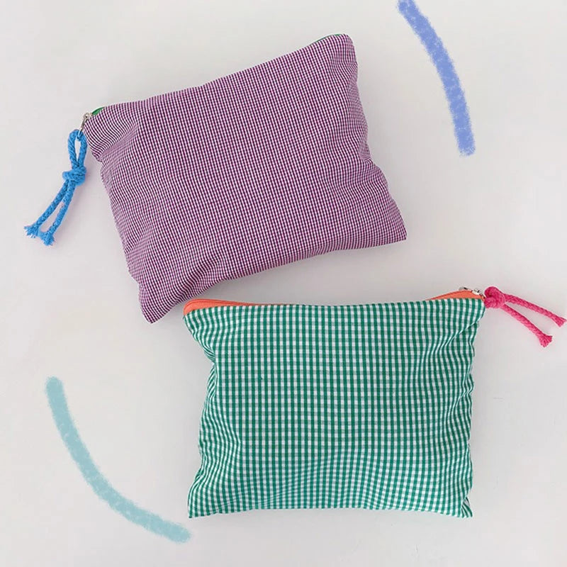 Trousse de Toilette Coton Motif Carreaux — Pochette de Voyage