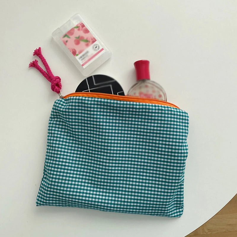 Trousse de Toilette Coton Motif Carreaux — Pochette de Voyage