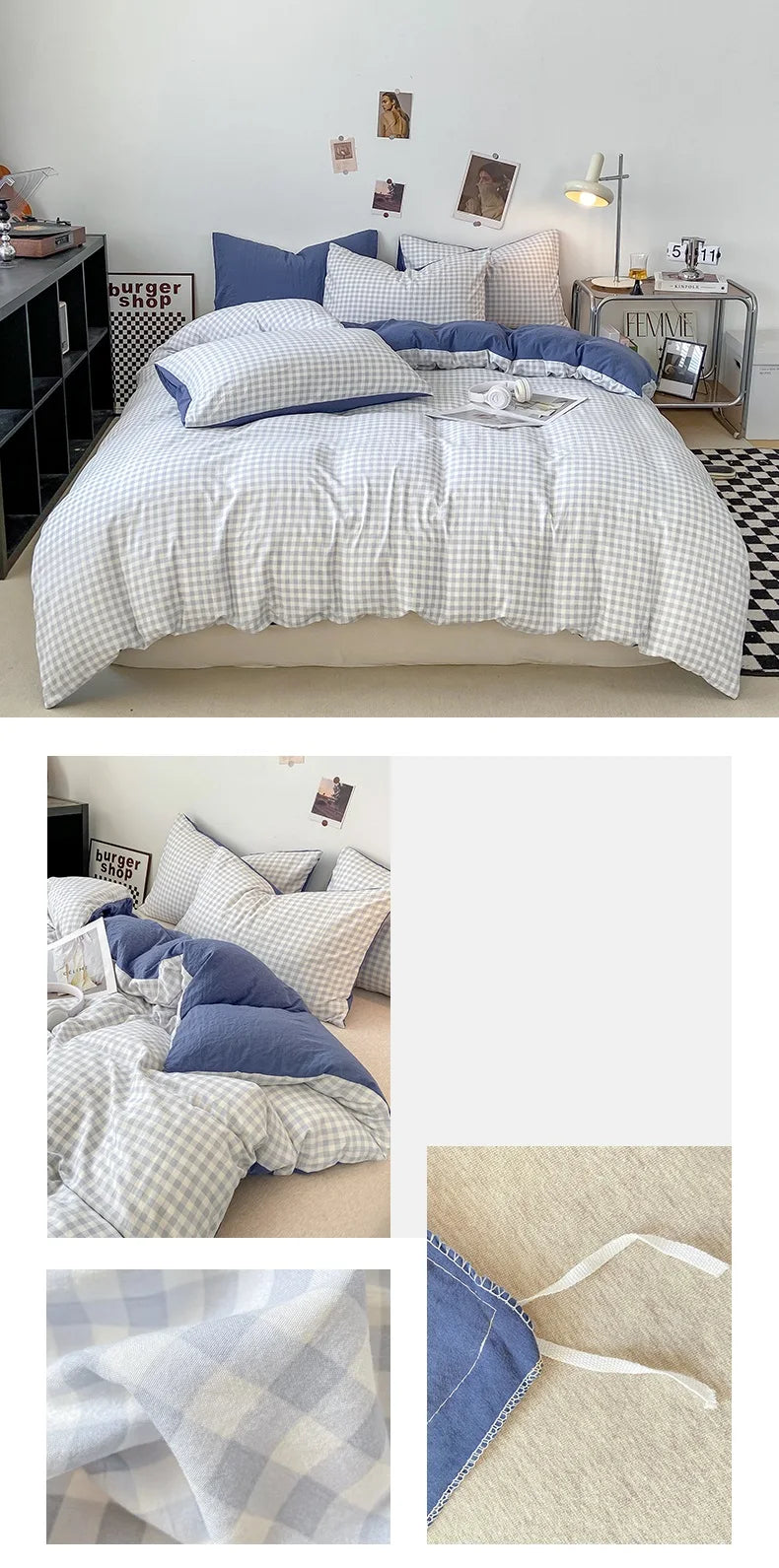 Housse de Couette - Motif à Carreaux Coloré Rétro Vintage