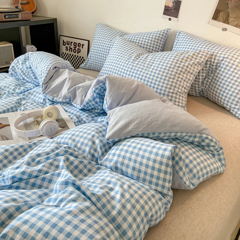 Housse de Couette - Motif à Carreaux Coloré Rétro Vintage