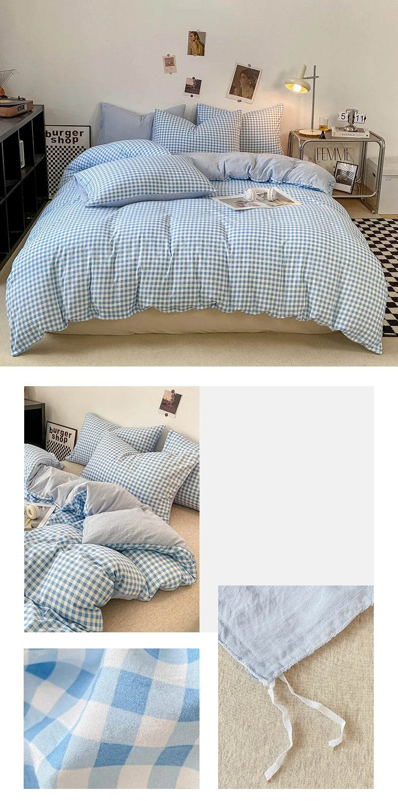 Housse de Couette - Motif à Carreaux Coloré Rétro Vintage