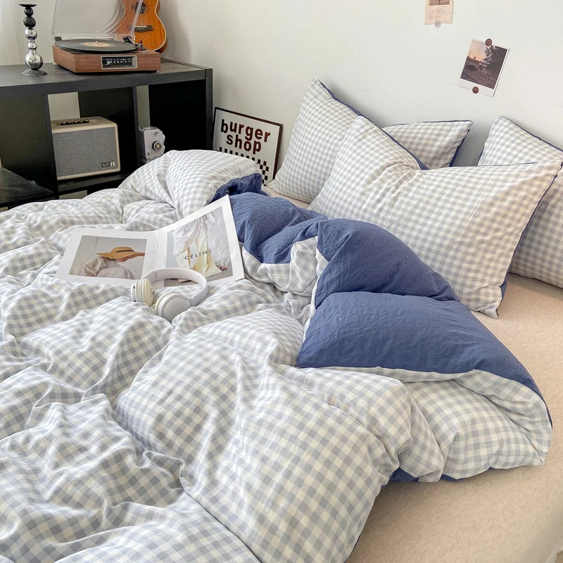 Housse de Couette - Motif à Carreaux Coloré Rétro Vintage