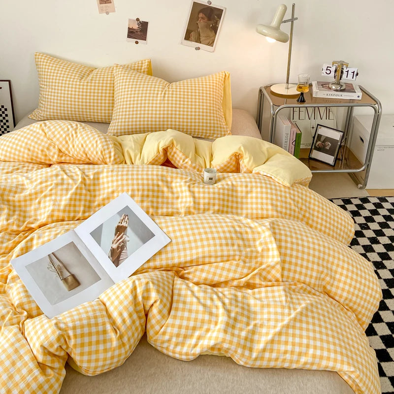 Housse de Couette - Motif à Carreaux Coloré Rétro Vintage
