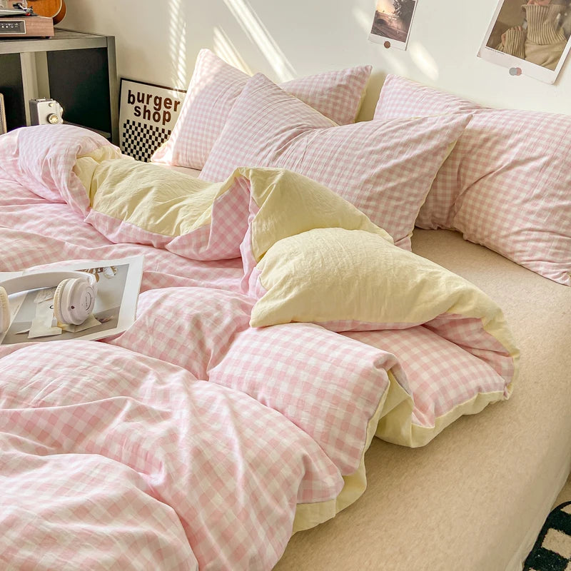 Housse de Couette - Motif à Carreaux Coloré Rétro Vintage