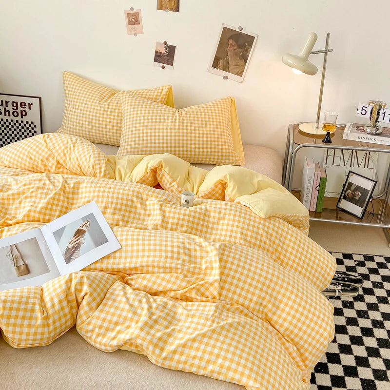 Housse de Couette - Motif à Carreaux Coloré Rétro Vintage