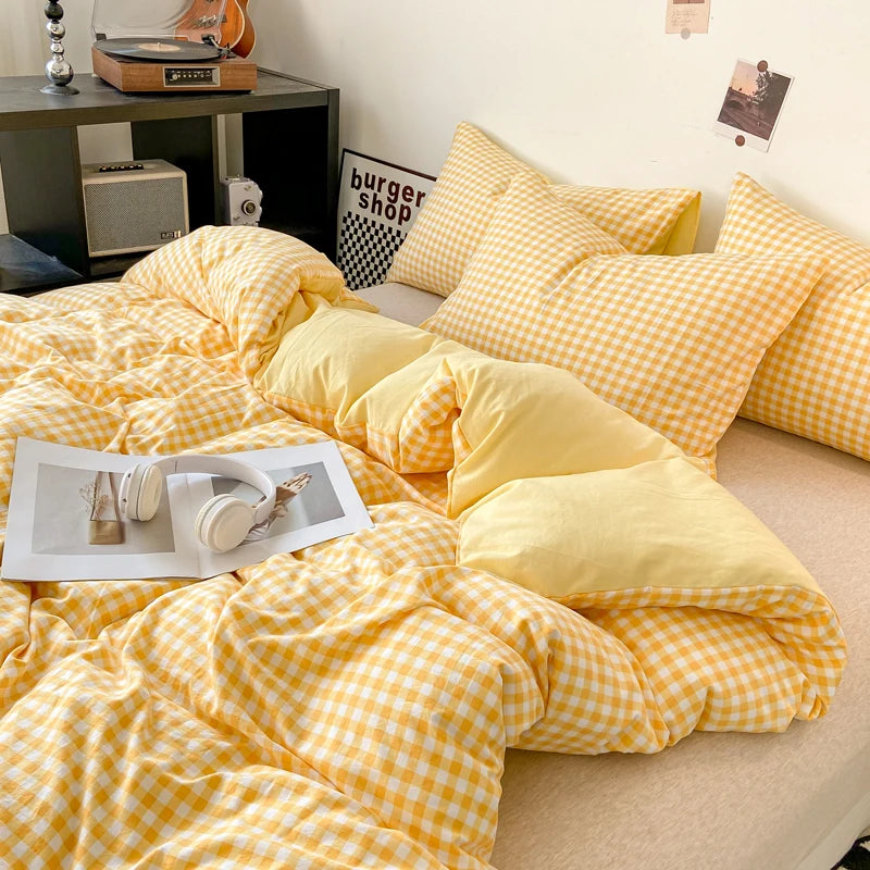 Housse de Couette - Motif à Carreaux Coloré Rétro Vintage