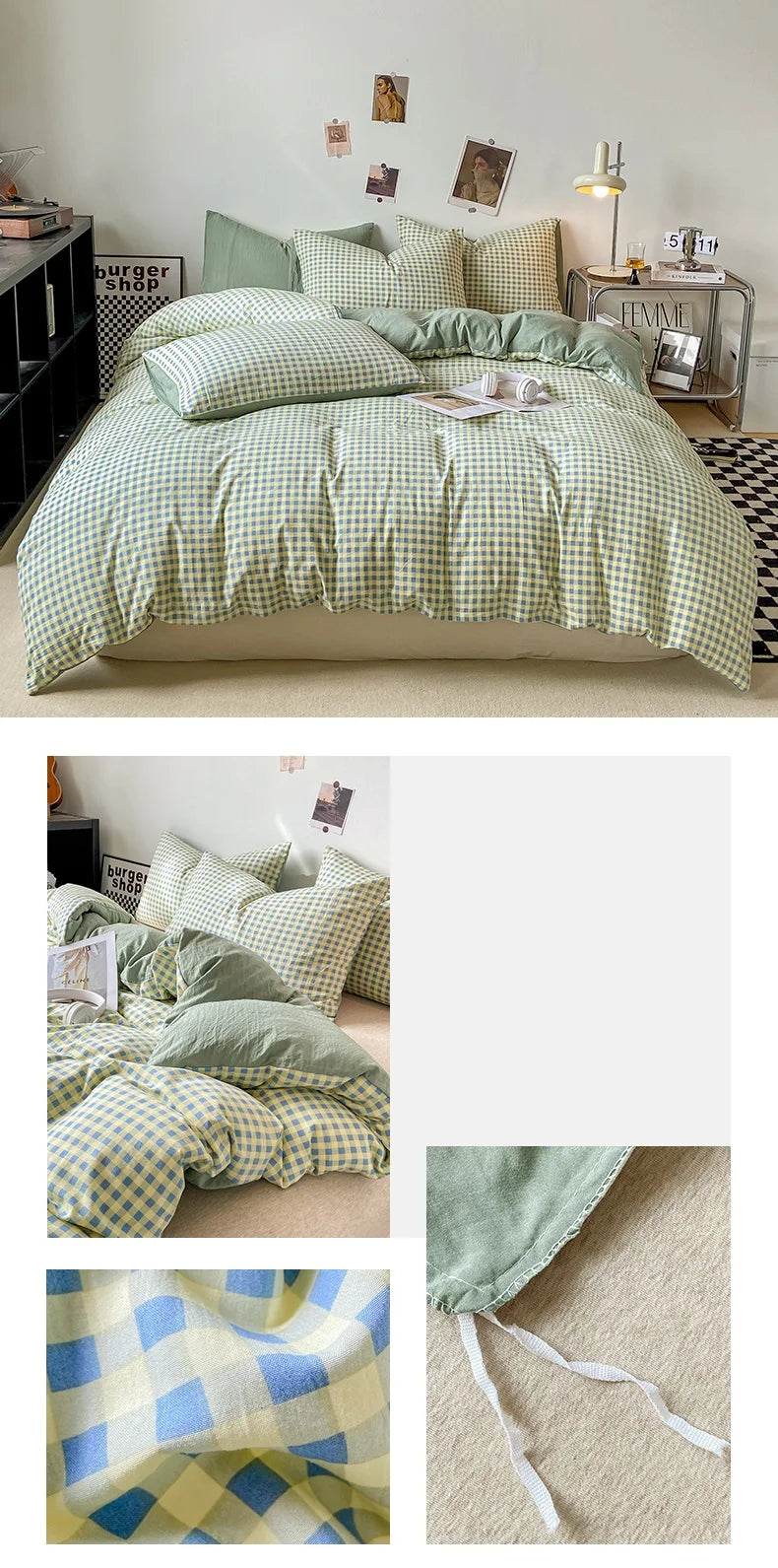 Housse de Couette - Motif à Carreaux Coloré Rétro Vintage