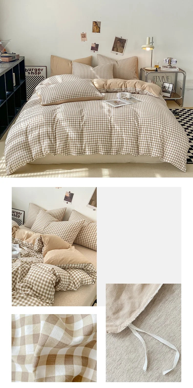 Housse de Couette - Motif à Carreaux Coloré Rétro Vintage