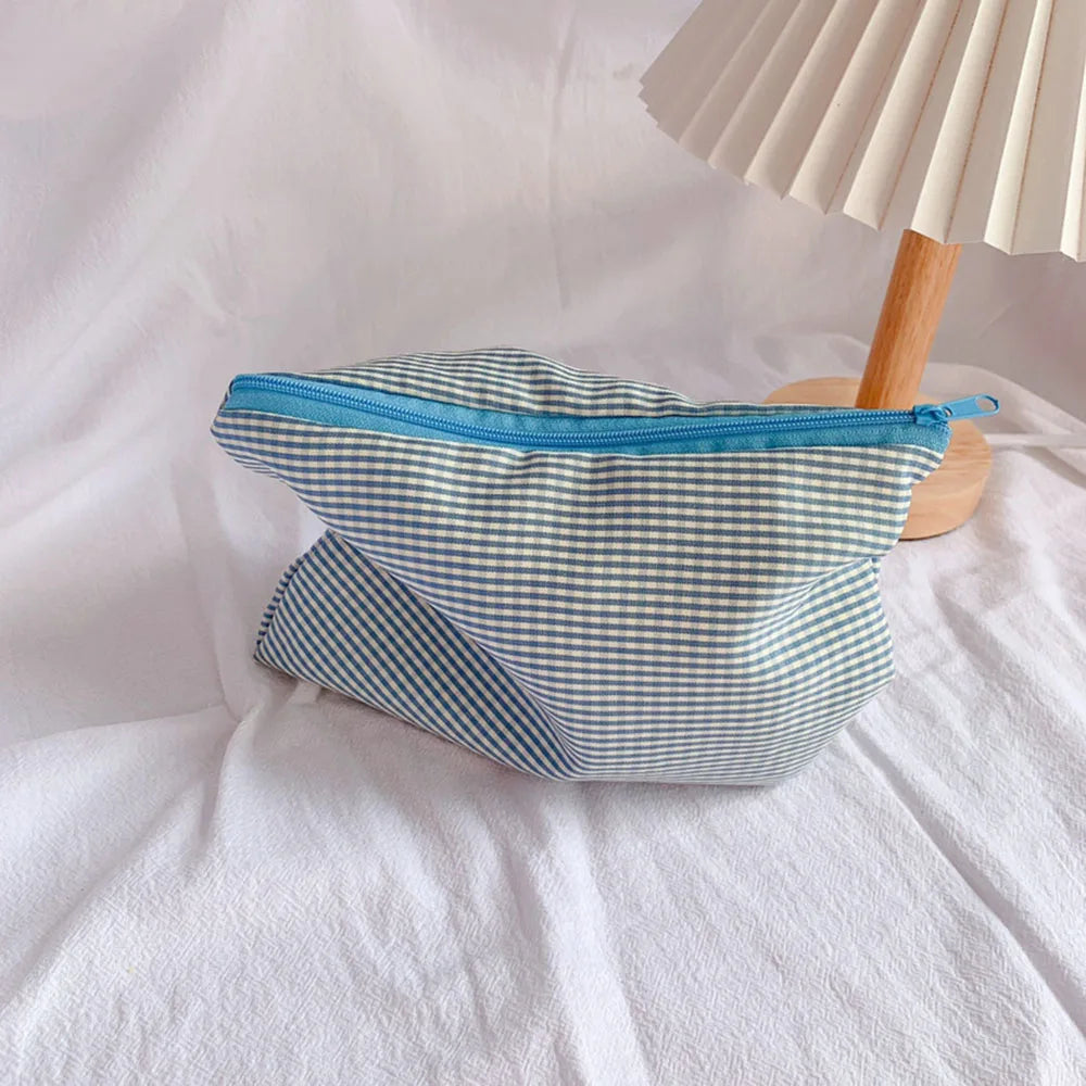 Trousse de Toilette Coton Motif Carreaux — Pochette de Voyage