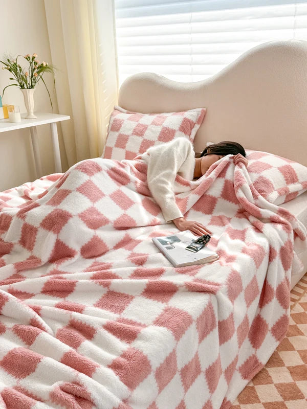 Couverture douce motif damier - Plaid