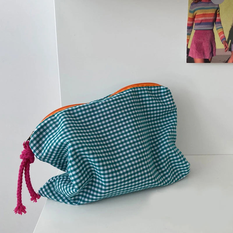 Trousse de Toilette Coton Motif Carreaux — Pochette de Voyage