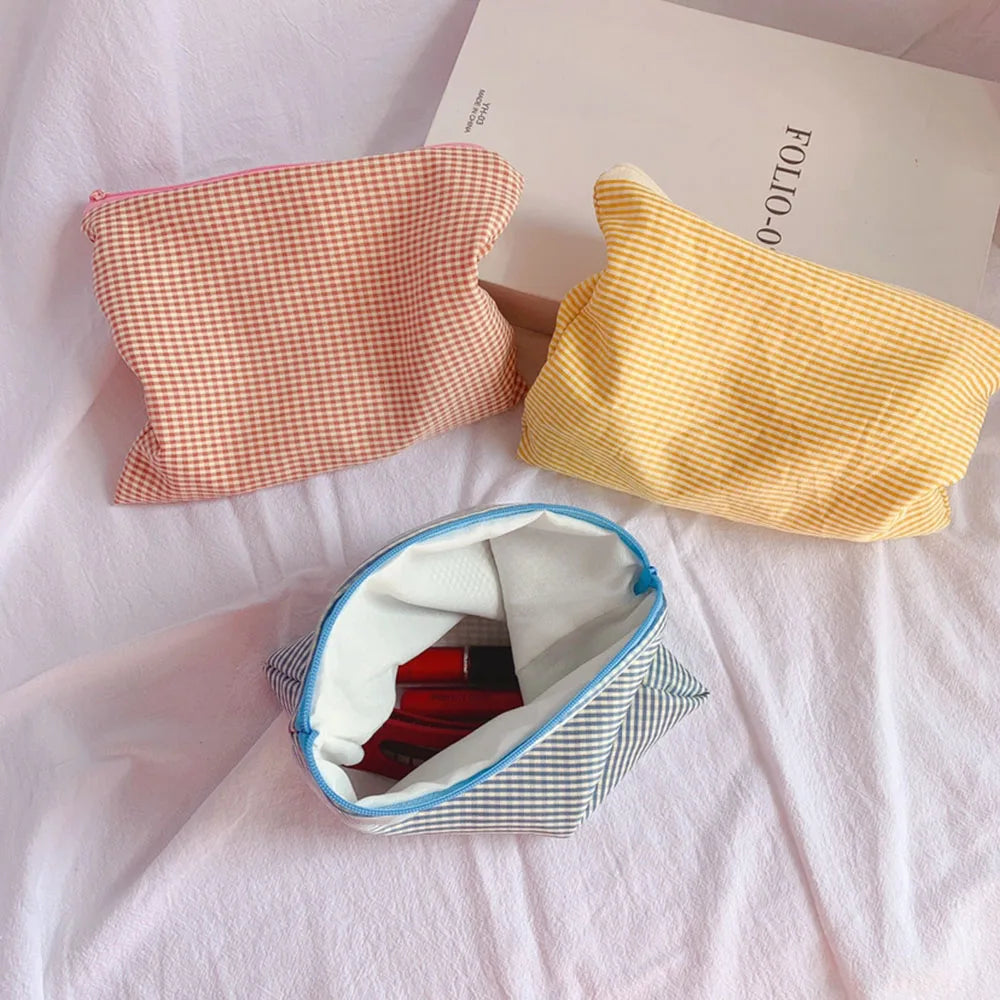Trousse de Toilette Coton Motif Carreaux — Pochette de Voyage