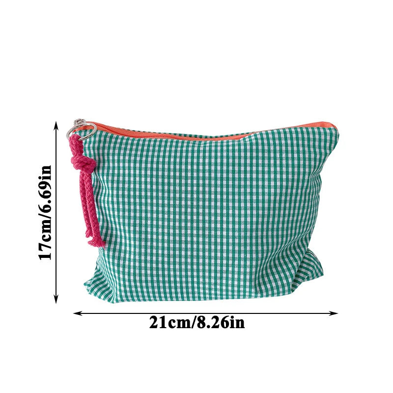 Trousse de Toilette Coton Motif Carreaux — Pochette de Voyage