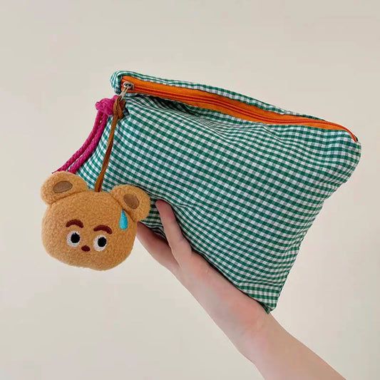 Trousse de Toilette Coton Motif Carreaux — Pochette de Voyage