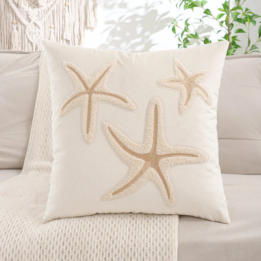 Coussin Déco Motif Marin – Tons Beiges Doux & Naturels