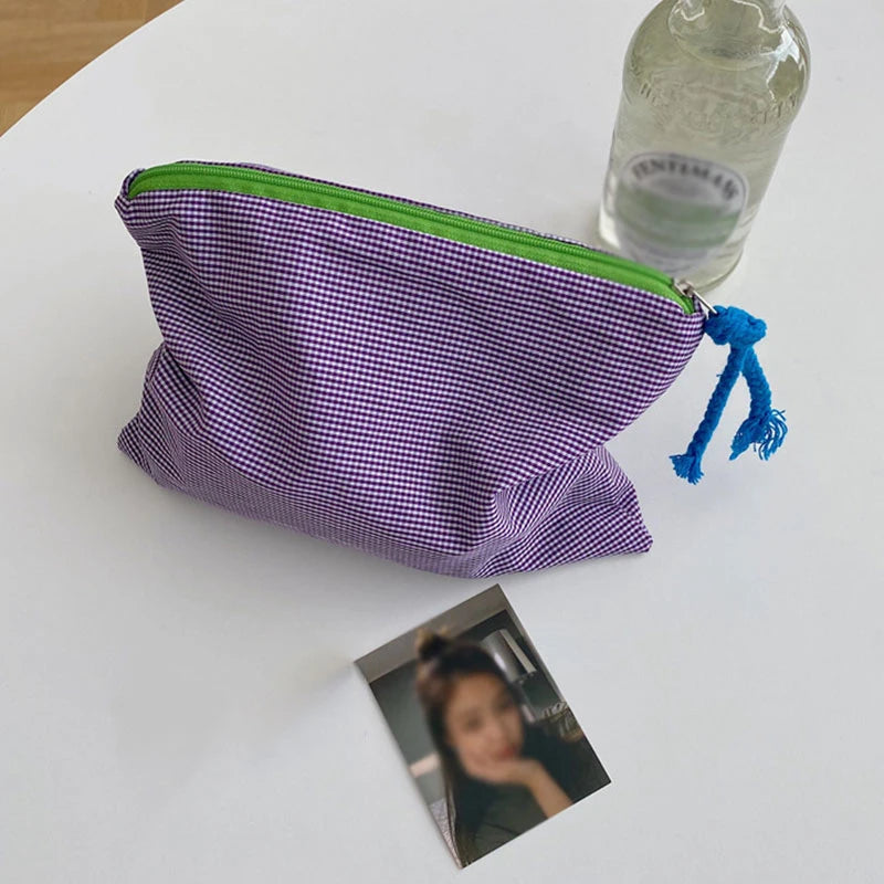 Trousse de Toilette Coton Motif Carreaux — Pochette de Voyage