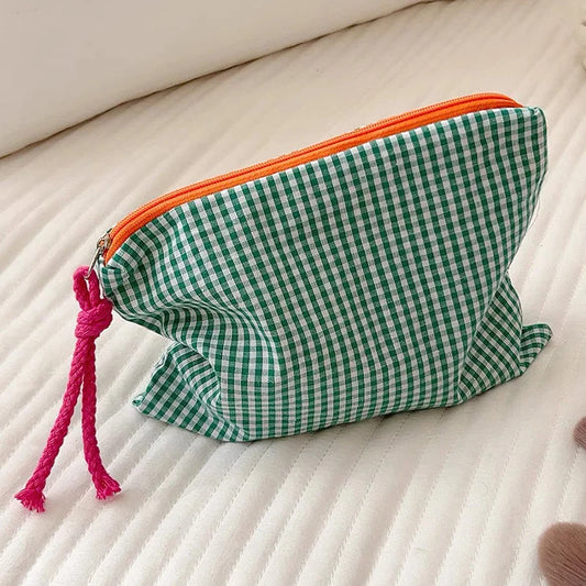 Trousse de Toilette Coton Motif Carreaux — Pochette de Voyage