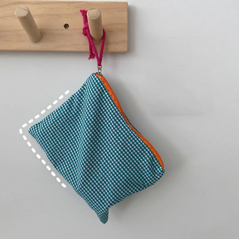 Trousse de Toilette Coton Motif Carreaux — Pochette de Voyage