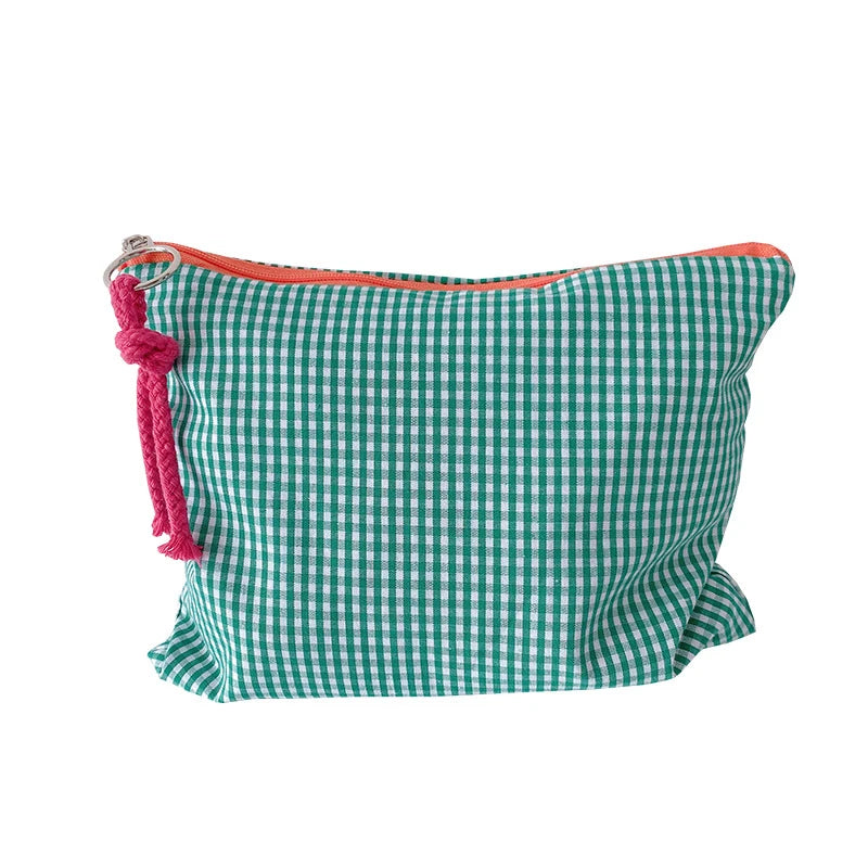 Trousse de Toilette Coton Motif Carreaux — Pochette de Voyage