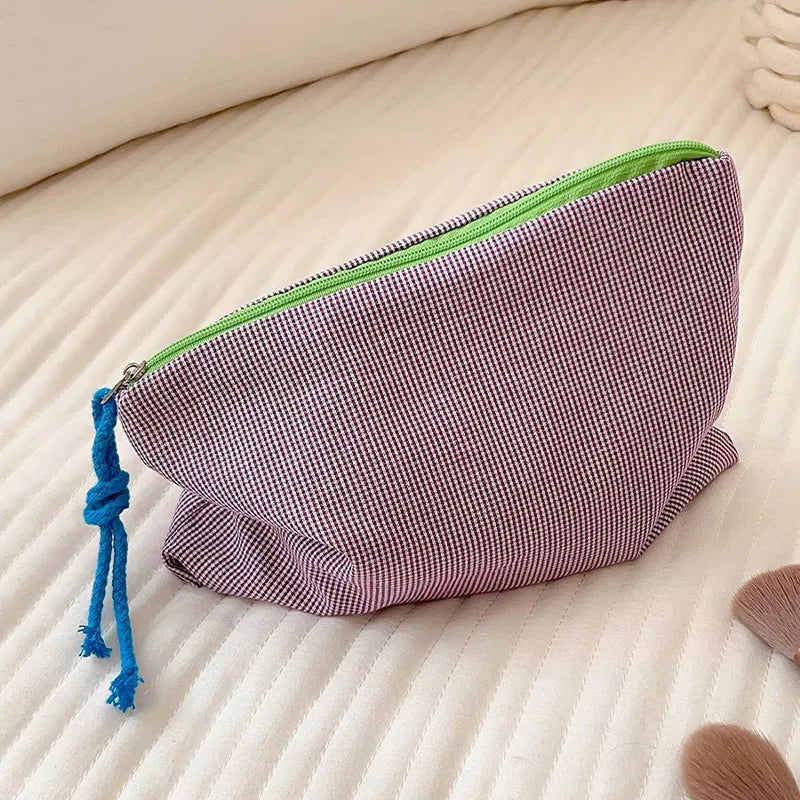 Trousse de Toilette Coton Motif Carreaux — Pochette de Voyage